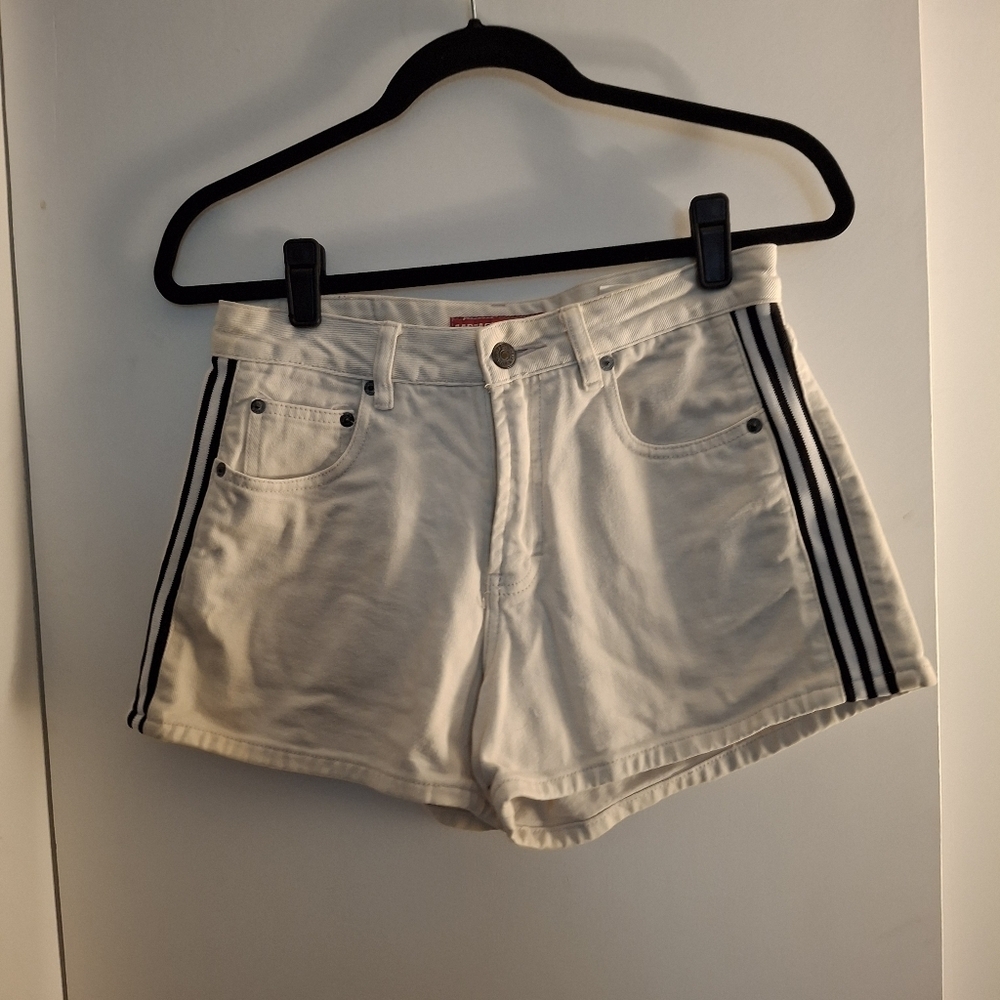 Union Bay Stylish Women's Tan Denim Shorts with Black And White Stripes